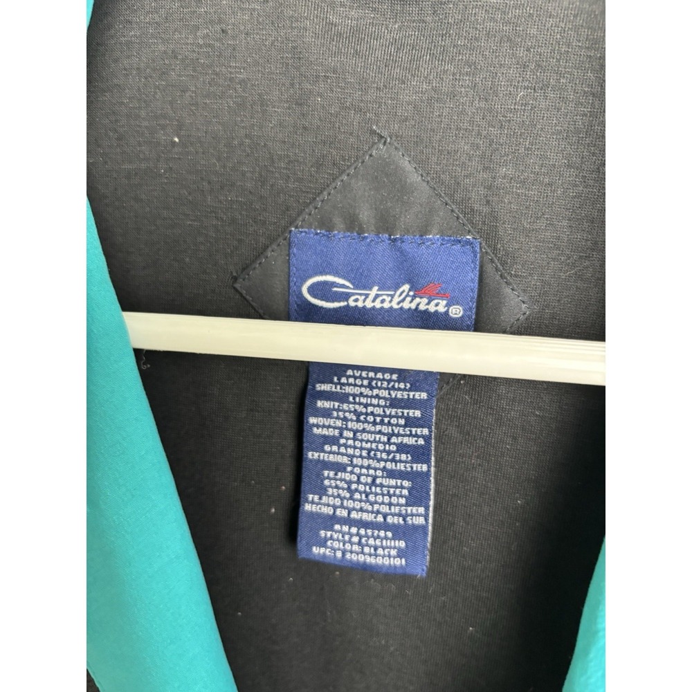 Vtg Catalina Jacket Womens Large Black Teal Full Zip Windbreaker Bomber - Picture 4 of 9